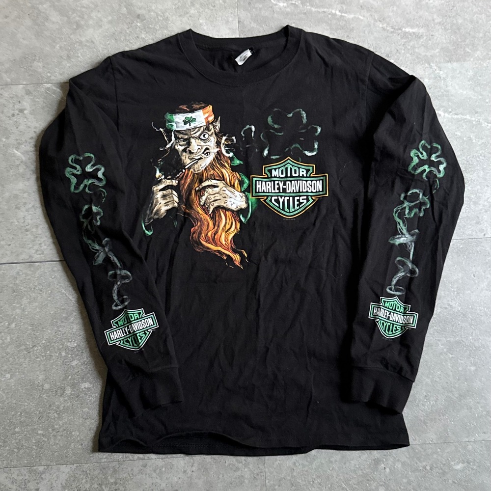 Rare Y2K Harley Davidson Toad Suck Leprechaun Long Sleeve Hit Shirt Small